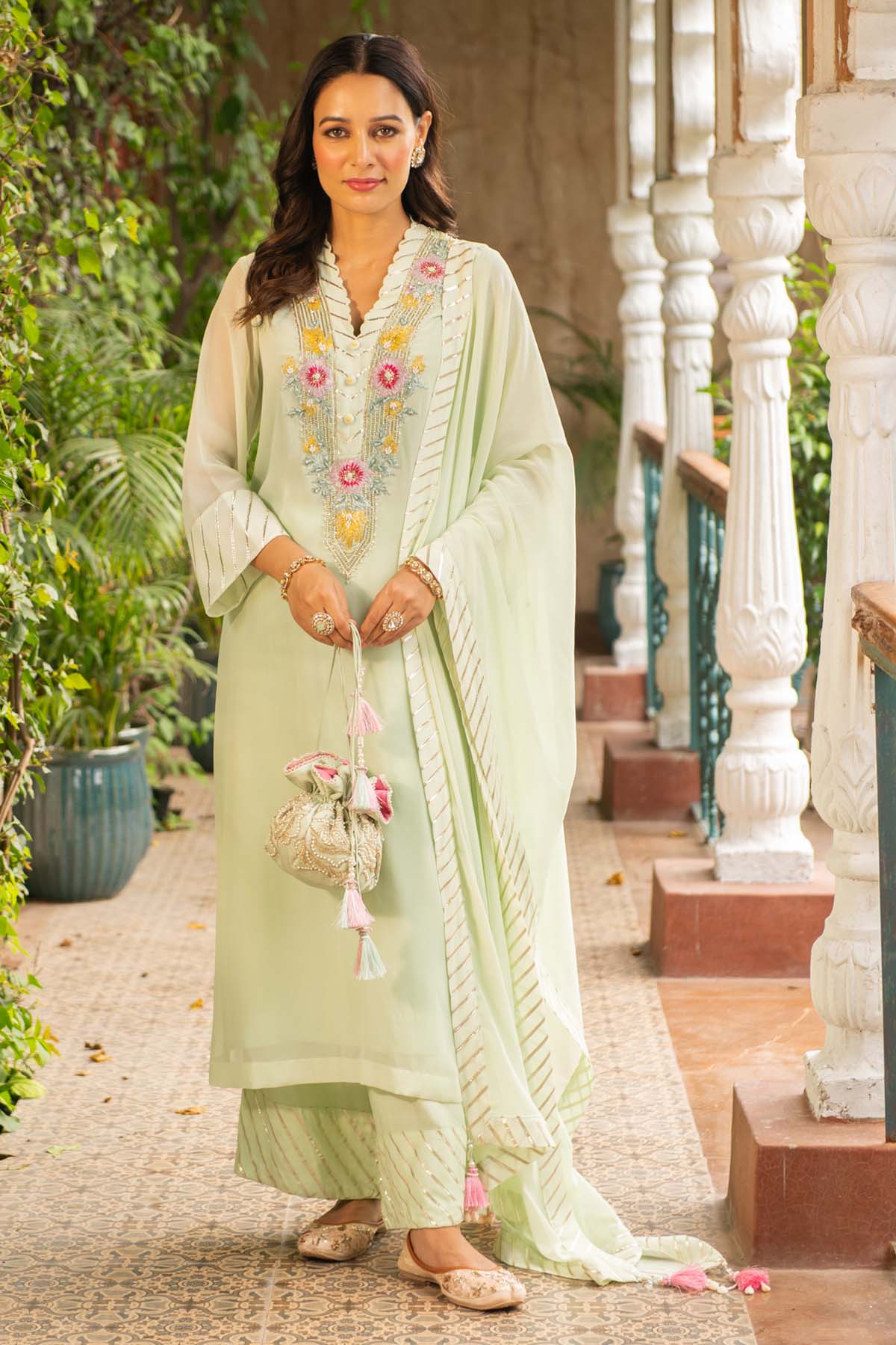Buy Embroidered Sea Green Kurta Set Online
